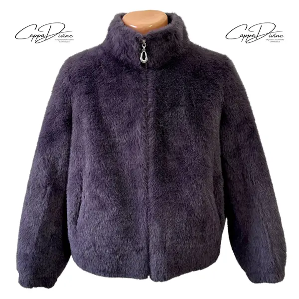 Angora Fur Coat – Short, Plain & Full Zipper 2