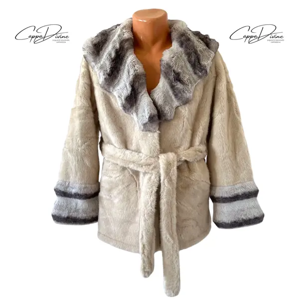 Angora Fur Coat – Short & Fluffy Wavy Stripe Design