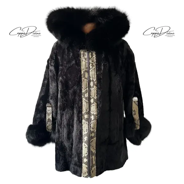 Fur Hoodie Jacket – Lamb & Snake Skin Detail