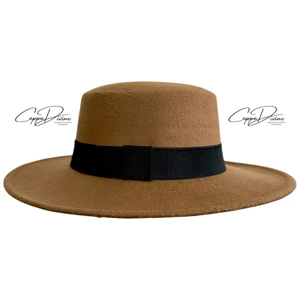 Suede Boater Hat with Strap