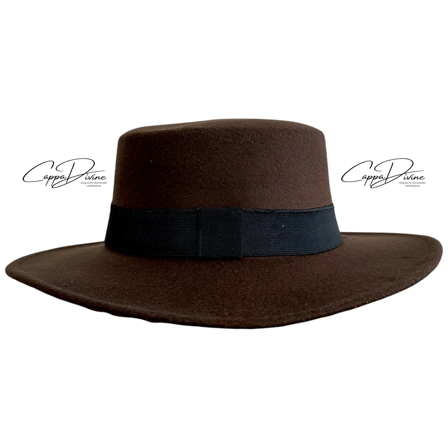 Suede Boater Hat with Strap