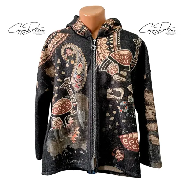 Ethnic Design Hooded Felt Jacket