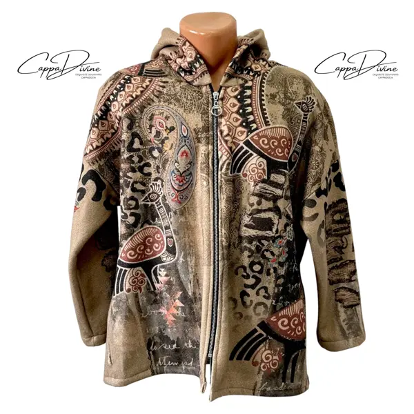 Ethnic Design Hooded Felt Jacket