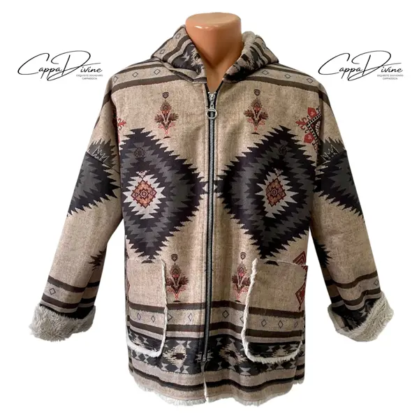 Ethnic Design Hooded Soft Plush Jacket