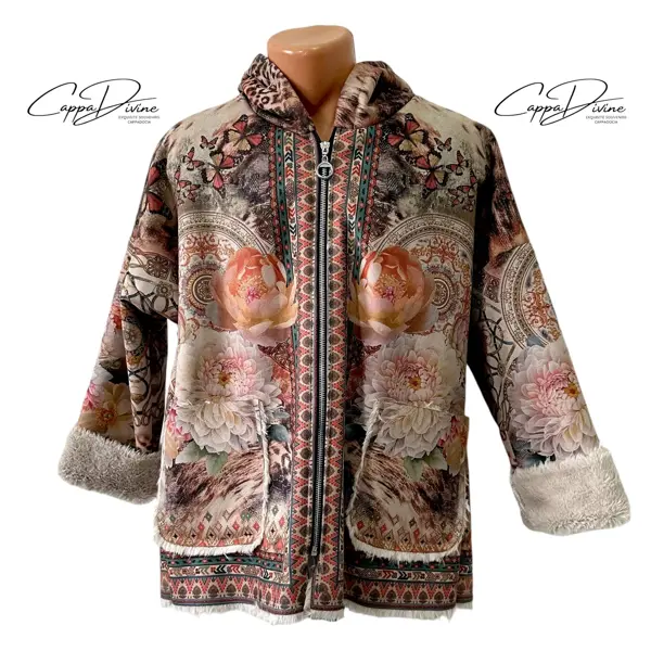 Ethnic Design Hooded Soft Plush Jacket