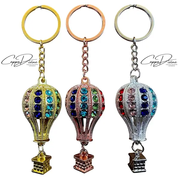 Colorful Metal Keychain – Hot Air Balloon with Crystal Stone Design