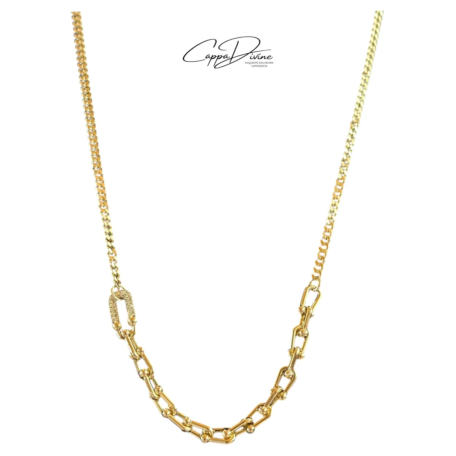 Golden Steel Necklace – Semi Linked Chain with Paperclip Design