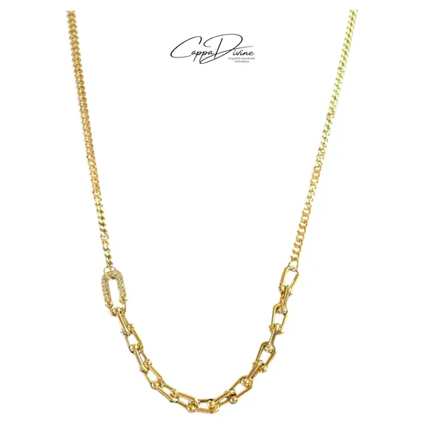 Golden Steel Necklace – Semi Linked Chain with Paperclip Design