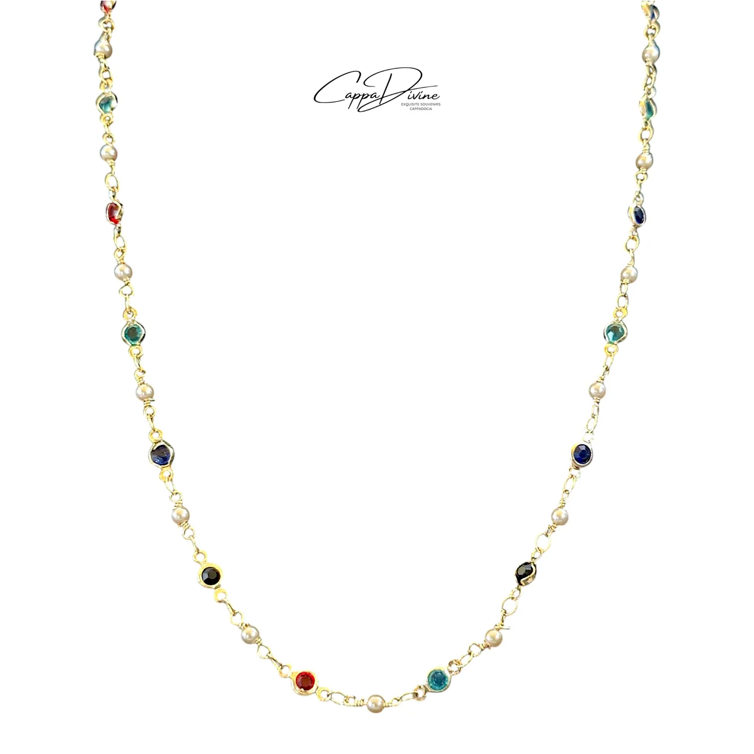 Steel Necklace – Colored Beads on Chain
