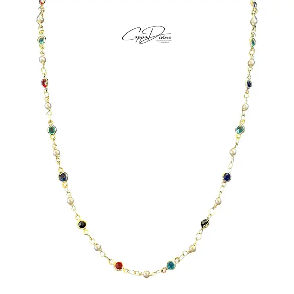 Steel Necklace – Colored Beads on Chain