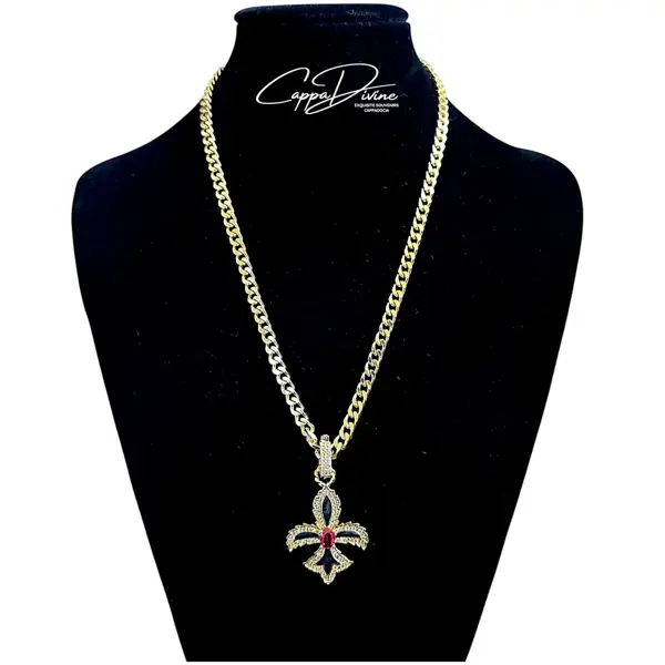 Golden Steel Necklace – Fleur De Lis with Crystal Stone