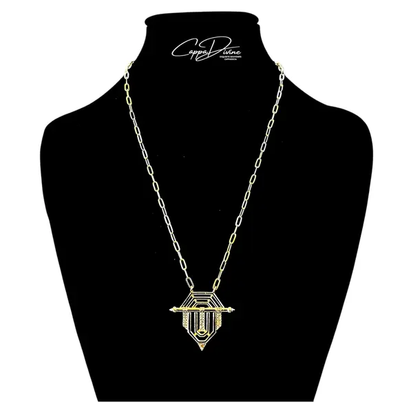 Golden Steel Necklace – Knight Doublet Design with Crystal Engravings