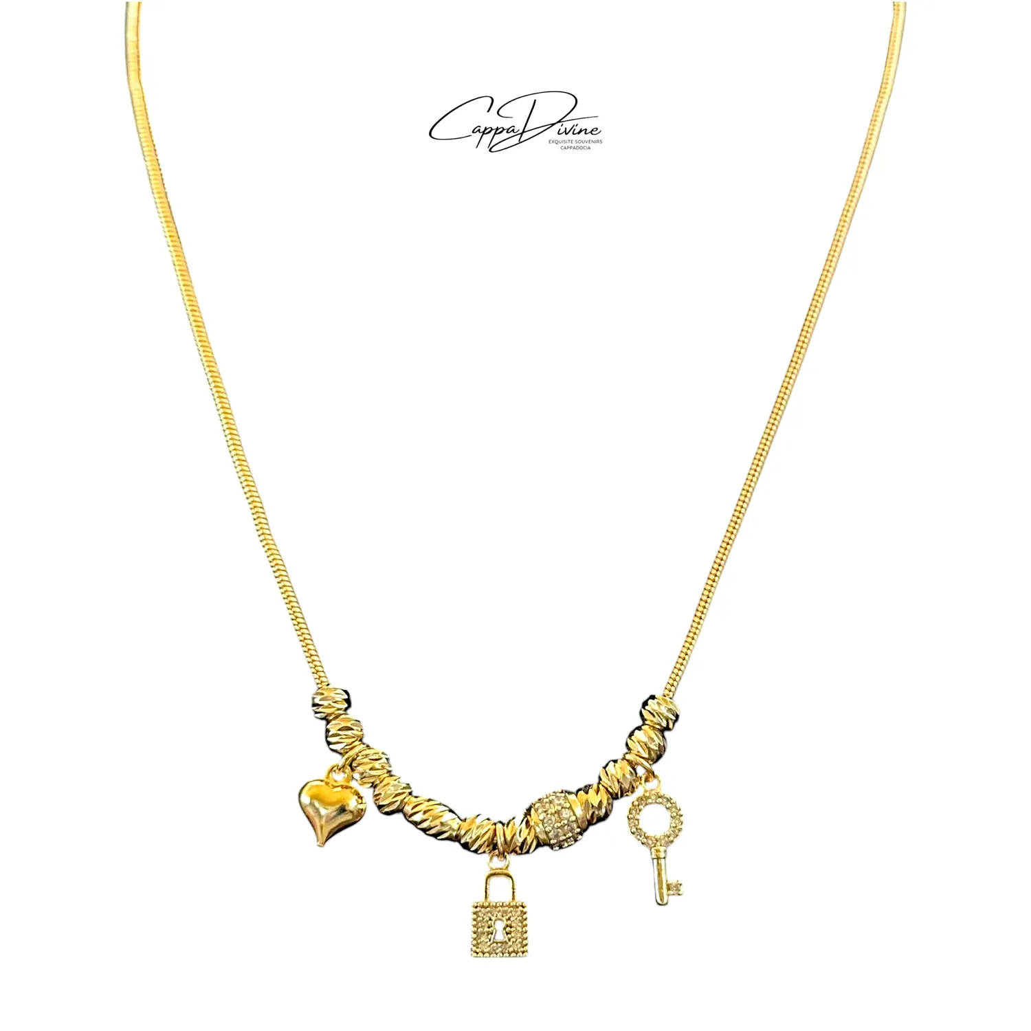 Golden Steel Necklace - Pandora Design with Crystal Engravings
