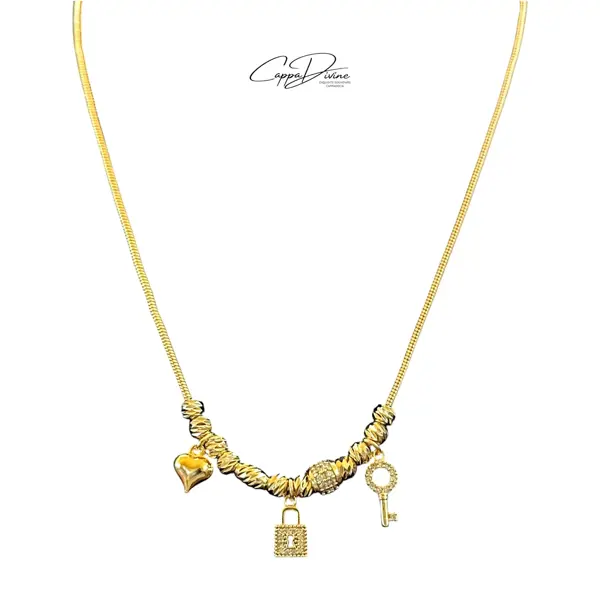 Golden Steel Necklace - Pandora Design with Crystal Engravings