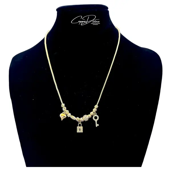 Golden Steel Necklace - Pandora Design with Crystal Engravings