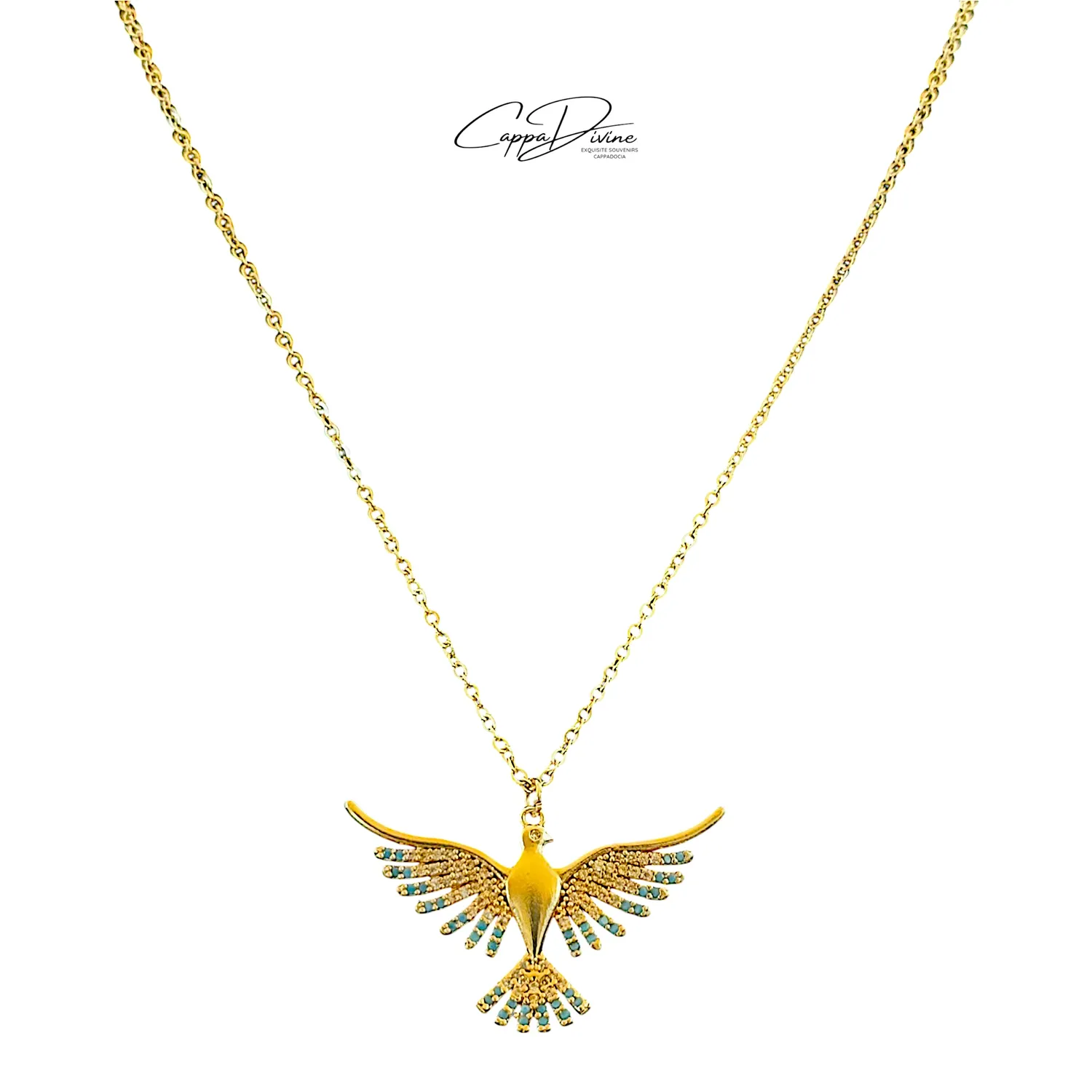 Steel Necklace - Phoenix with Crystal Engravings