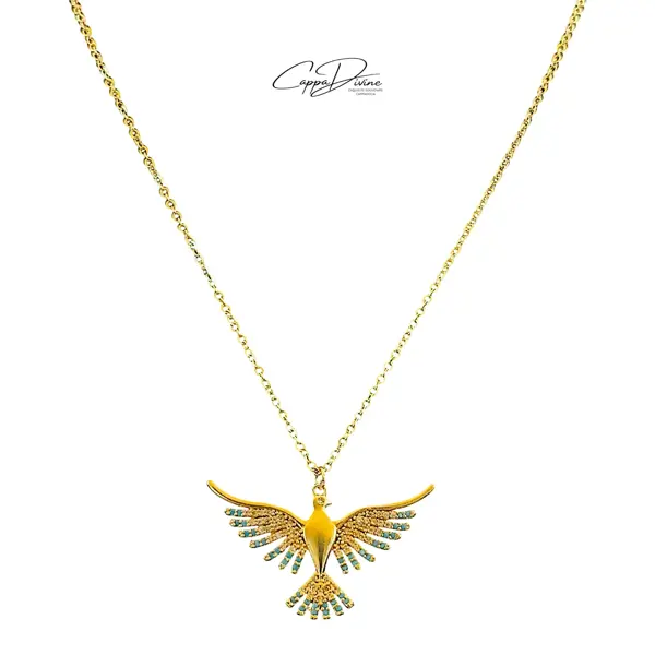 Steel Necklace - Phoenix with Crystal Engravings