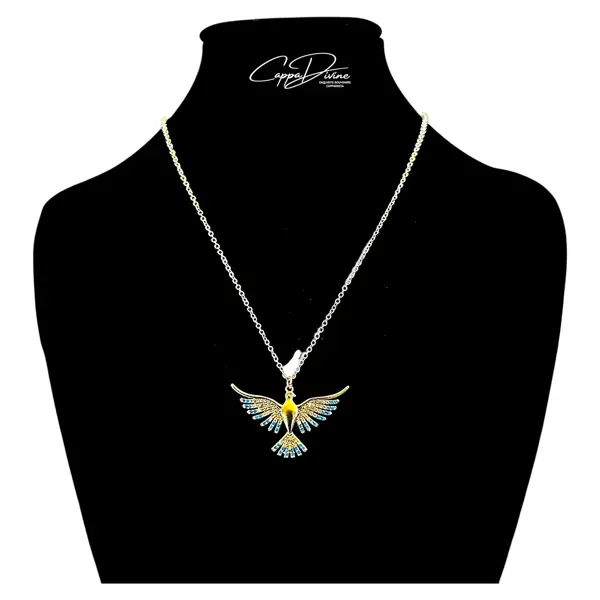 Steel Necklace - Phoenix with Crystal Engravings