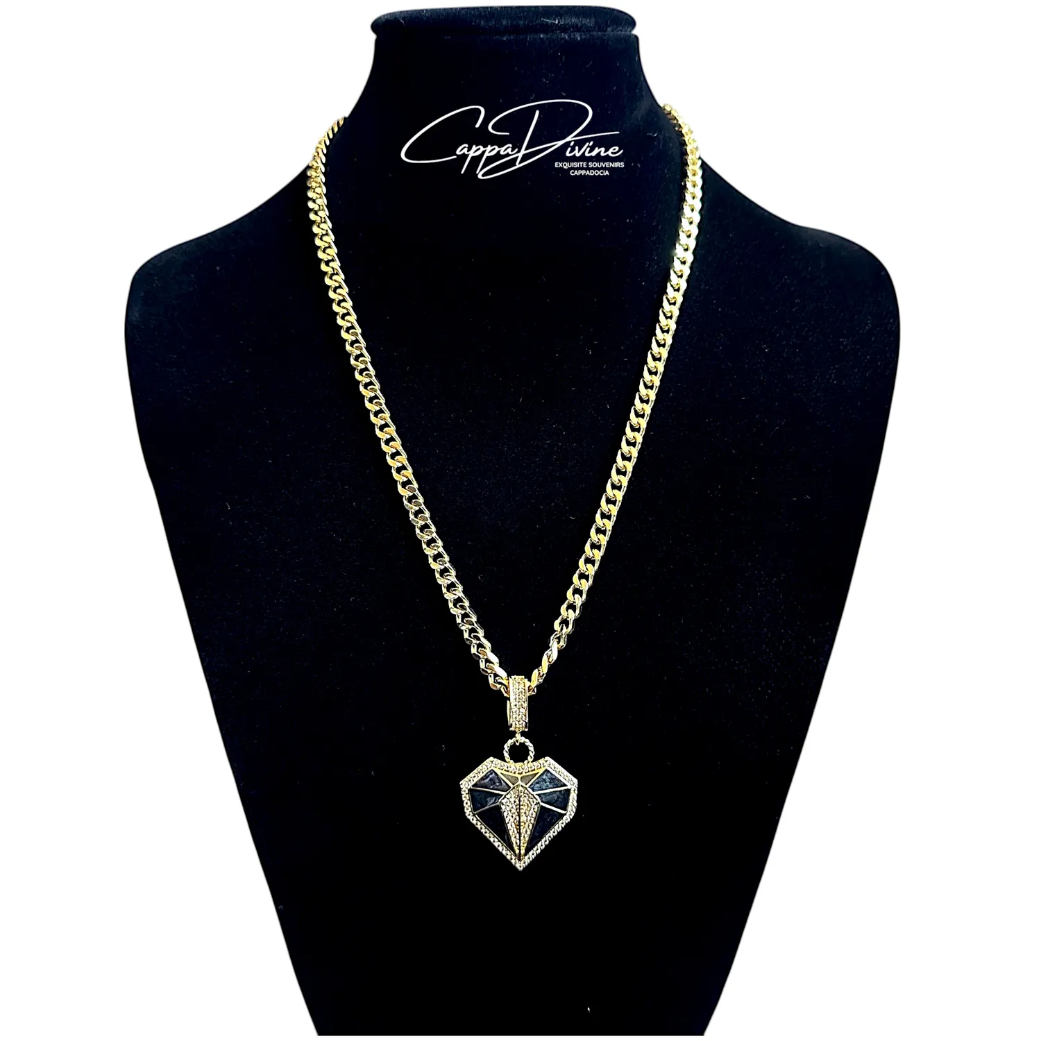 Golden Steel Necklace – Shield Heart