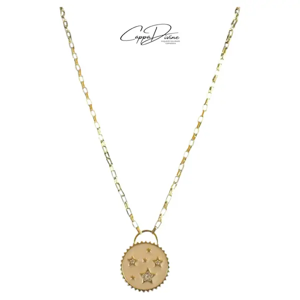Golden Steel Necklace – Starry Sun Pendant Design with Enamel