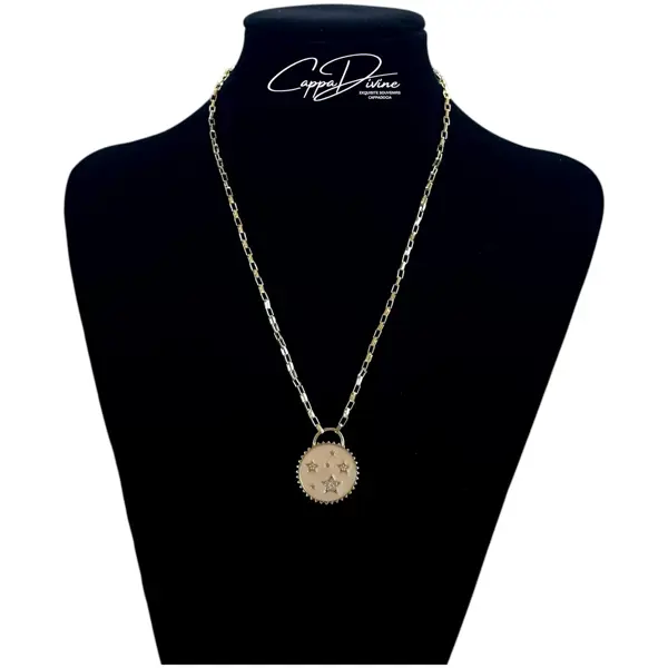 Golden Steel Necklace – Starry Sun Pendant Design with Enamel