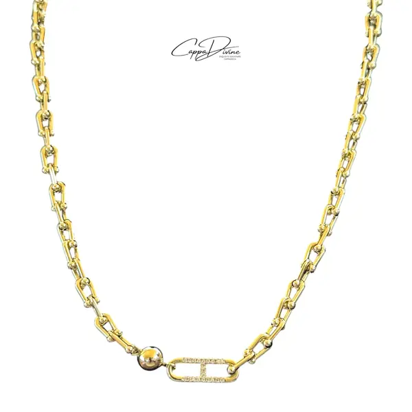 Golden Steel Necklace – Linked Chain with Paperclip Design