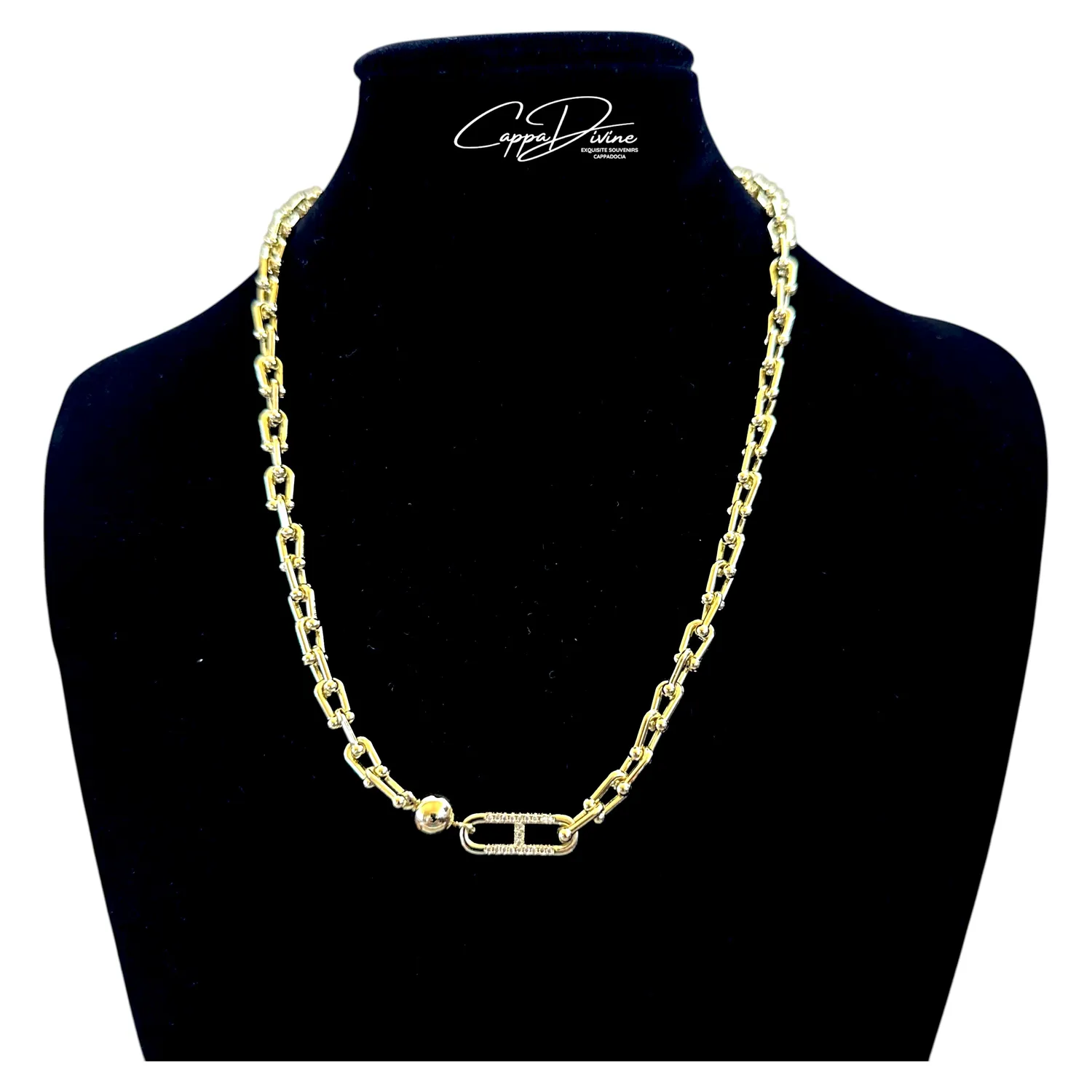 Golden Steel Necklace – Linked Chain with Paperclip Design