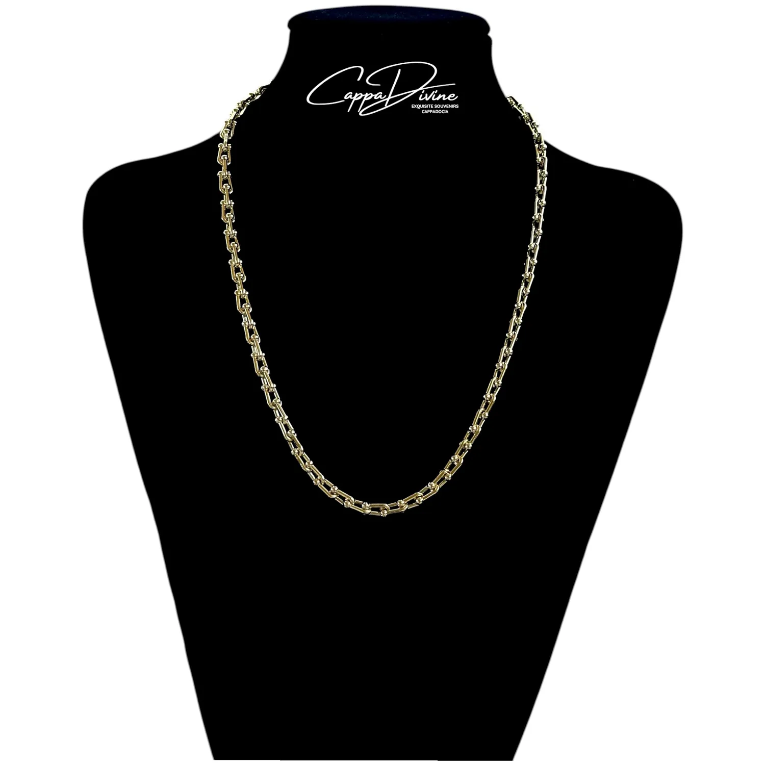 Golden Steel Necklace – Linked Chain Design