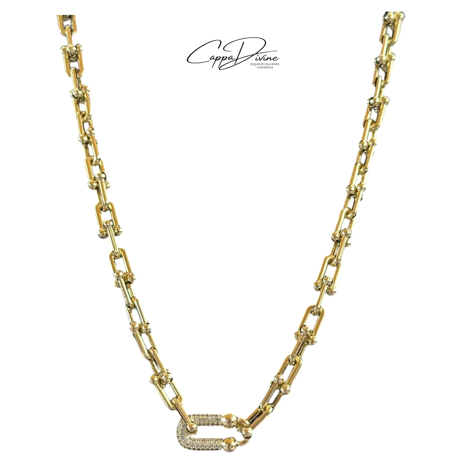 Golden Steel Necklace – Linked Chain with Paperclip Design 2