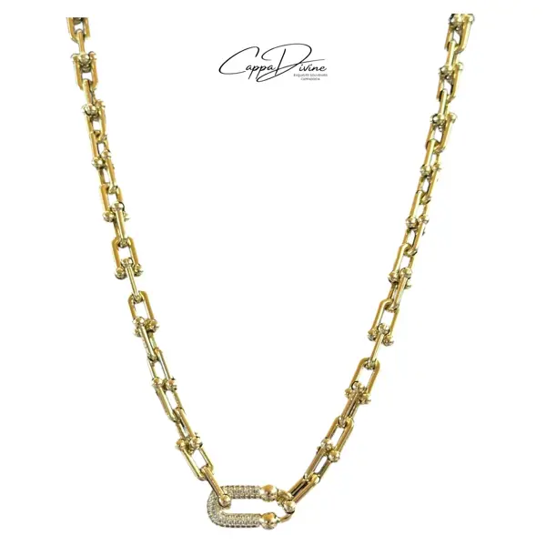 Golden Steel Necklace – Linked Chain with Paperclip Design 2