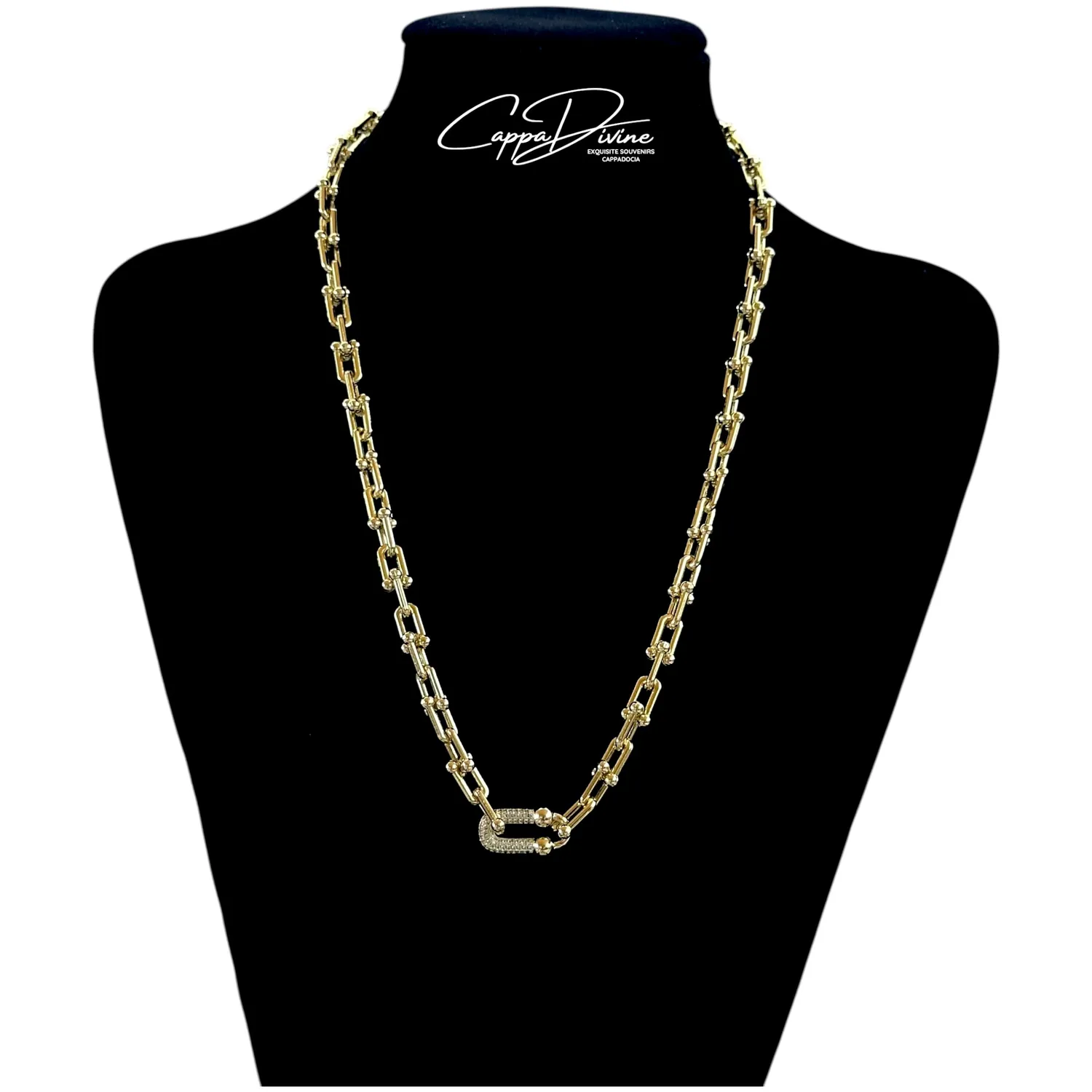 Golden Steel Necklace – Linked Chain with Paperclip Design 2