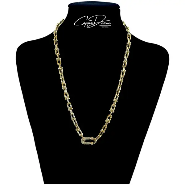 Golden Steel Necklace – Linked Chain with Paperclip Design 2