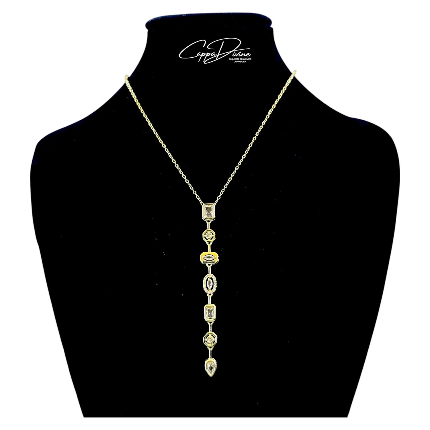 Steel Necklace – Y Design with Crystal Stones