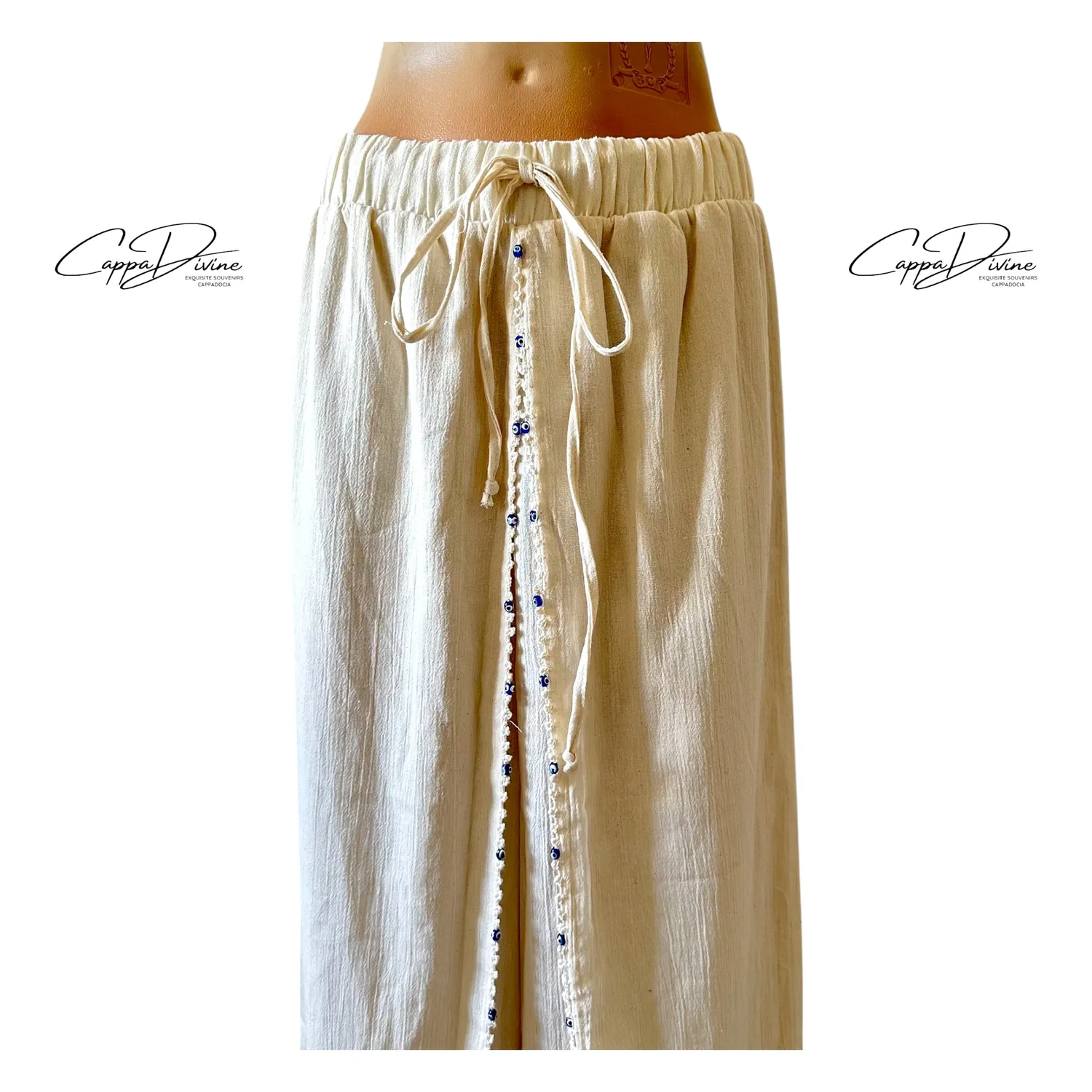 Cotton Slit Pants – Evil Eye Needle Lace Detailing