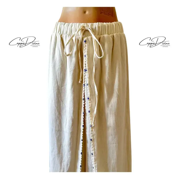 Cotton Slit Pants – Evil Eye Needle Lace Detailing