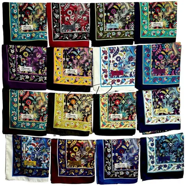 Silk Scarf - Square & Peacock Feather Pattern